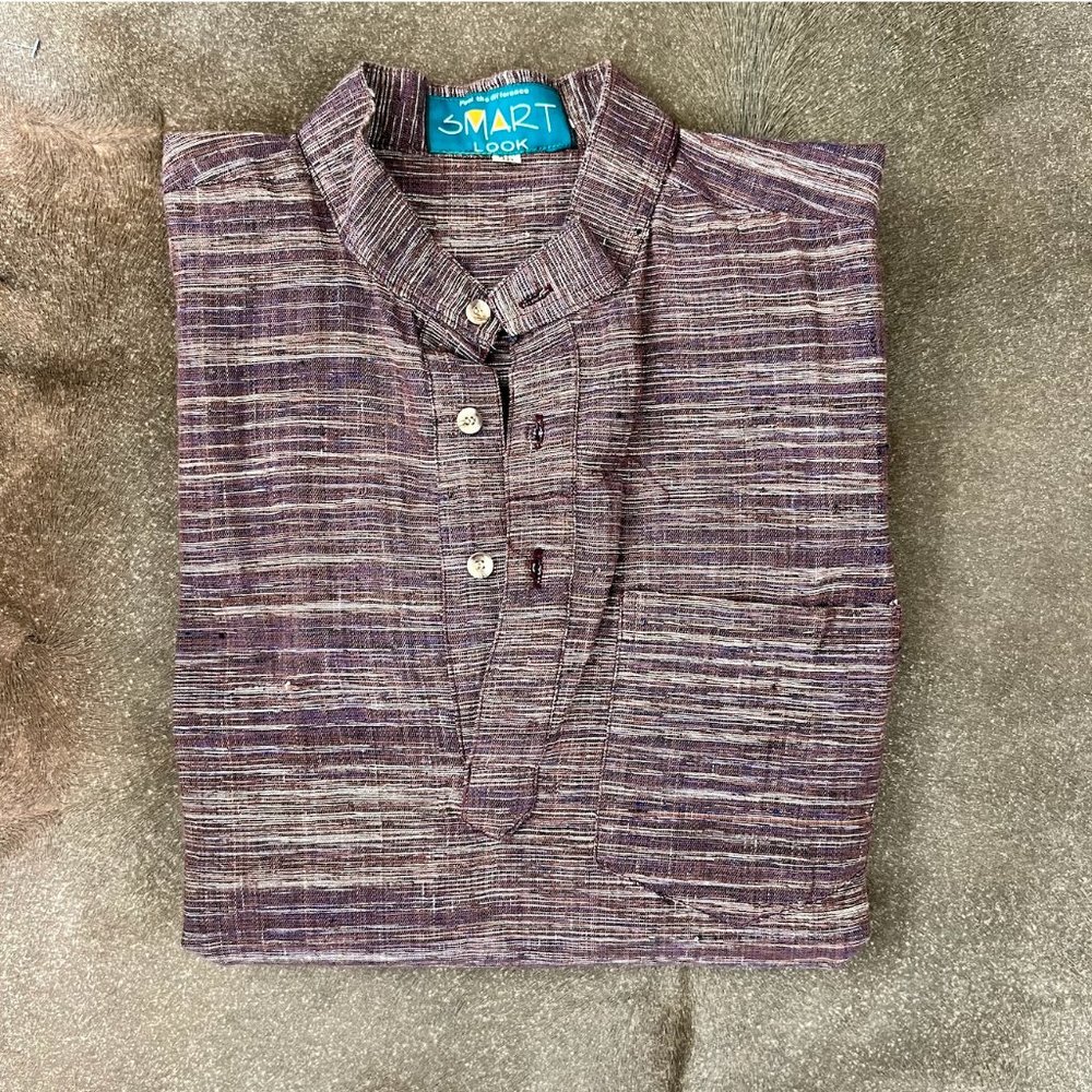 Smart Look Guayabera VTG Men's Striped Pop Over Dress Shirt